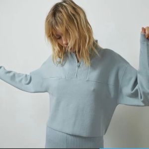 Lunya Cozy Cotton Silk Zip Pullover In Chilled Blue